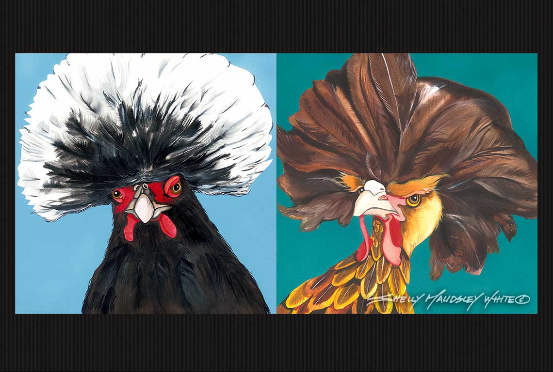 Two exotic Hawaiian chickens with personality